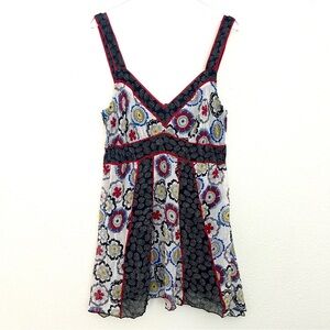 Bisou Bisou Mini Babydoll Dress Y2k Floral Sheer Garden Girl Whimsy Size Large